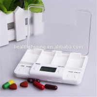 weekly 7 days lockable portable rotating press button plastic pill box with clock